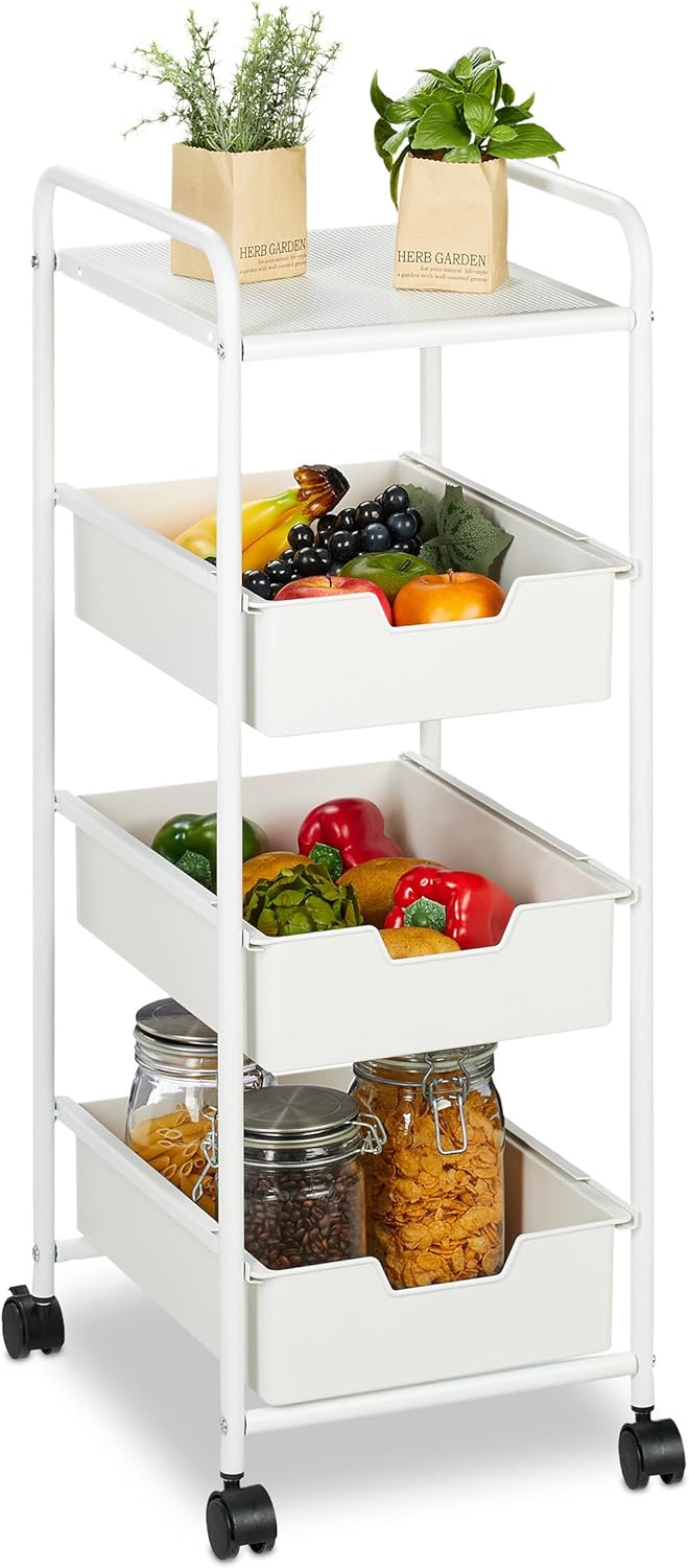 Storage Trolley 3 Drawers Cart for Kitchen Bathroom