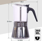 Stovetop Espresso Maker Glass and Stainless Steel Moka