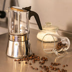 Stovetop Espresso Maker Glass and Stainless Steel Moka