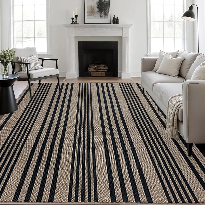 Striped Easy Jute Rug Non Slip Washable Area Rugs