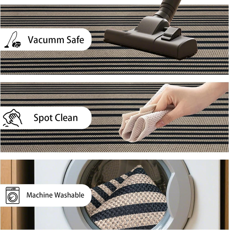 Striped Easy Jute Rug Non Slip Washable Area Rugs