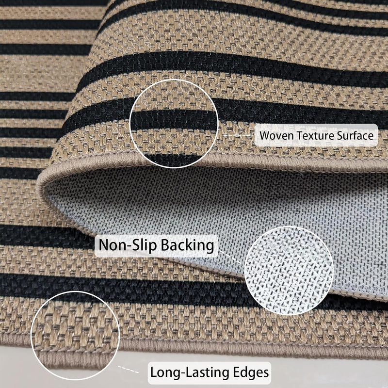 Striped Easy Jute Rug Non Slip Washable Area Rugs