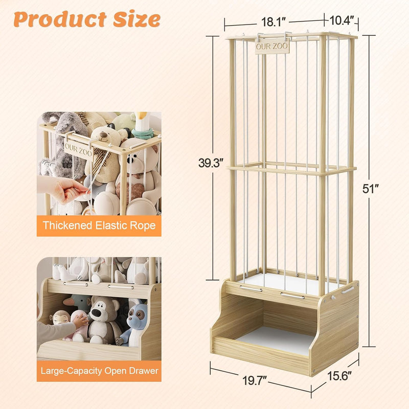 Stuffed Animal Storage Organiser 2-In-1 Solid Pine Wood