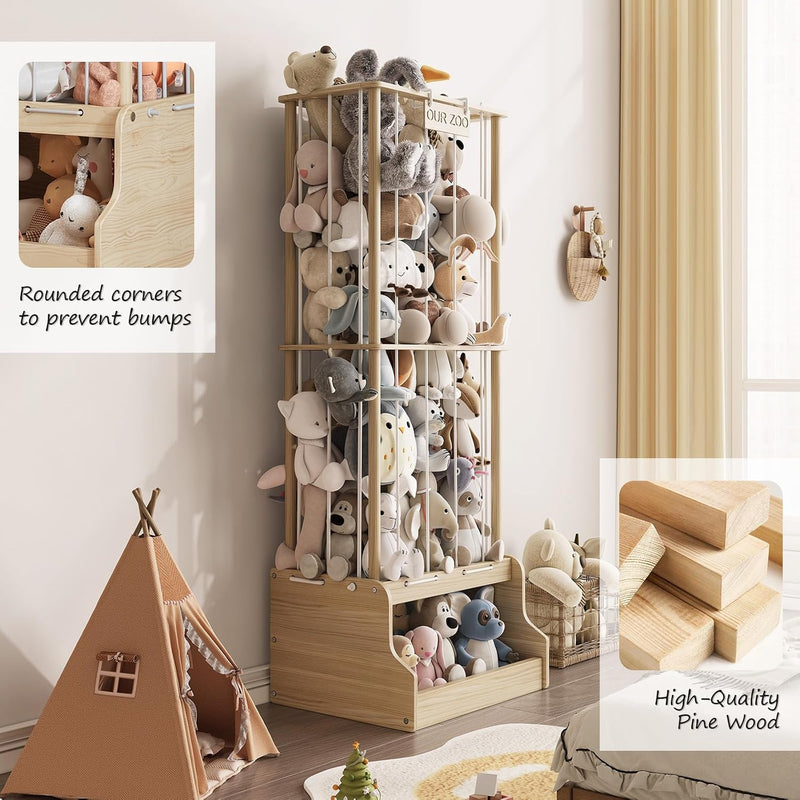 Stuffed Animal Storage Organiser 2-In-1 Solid Pine Wood