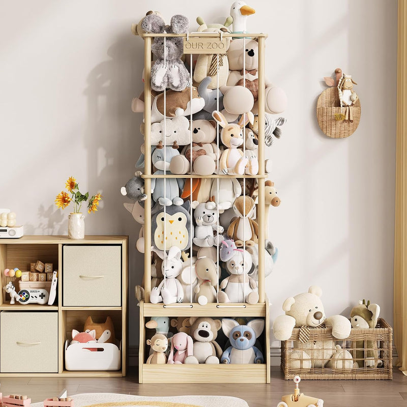 Stuffed Animal Storage Organiser 2-In-1 Solid Pine Wood