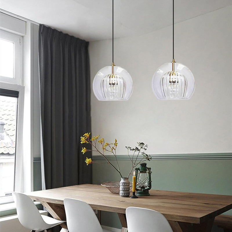 Stunning Double-Layer Glass Ball Pendant Light in Brass