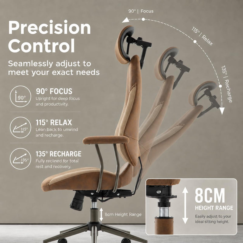 Suede Fabric Desk Office Chair High Back Ergonomic