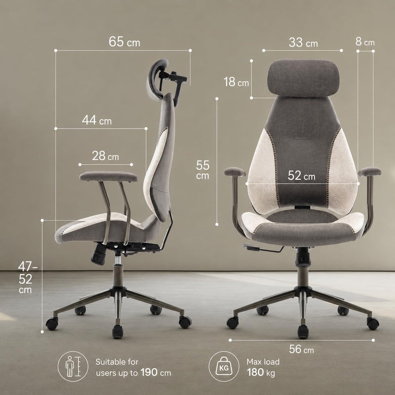 Suede Fabric Desk Office Chair High Back Ergonomic
