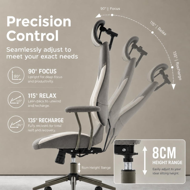 Suede Fabric Desk Office Chair High Back Ergonomic