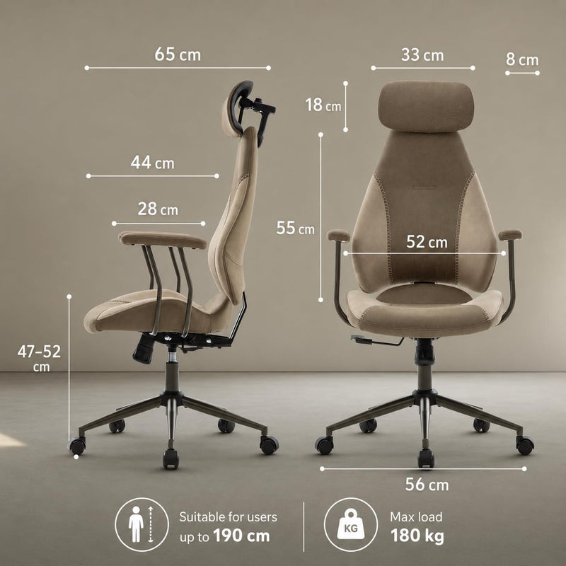 Suede Fabric Desk Office Chair High Back Ergonomic