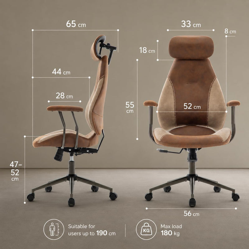 Suede Fabric Desk Office Chair High Back Ergonomic