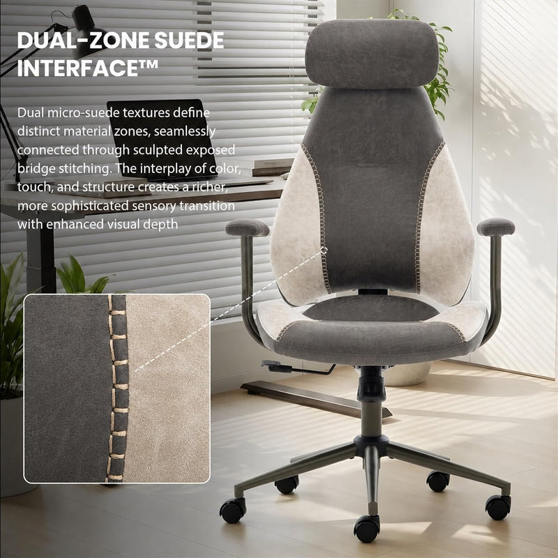 Suede Fabric Desk Office Chair High Back Ergonomic