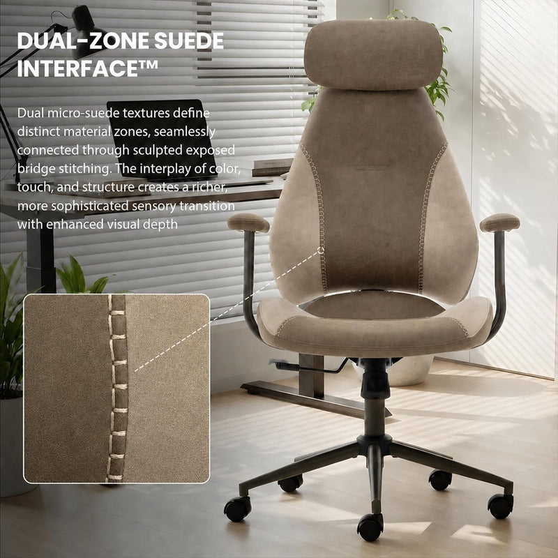 Suede Fabric Desk Office Chair High Back Ergonomic