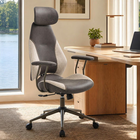 Suede Fabric Desk Office Chair High Back Ergonomic