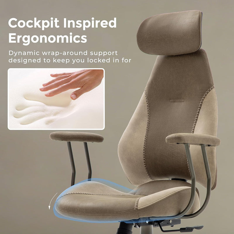 Suede Fabric Desk Office Chair High Back Ergonomic