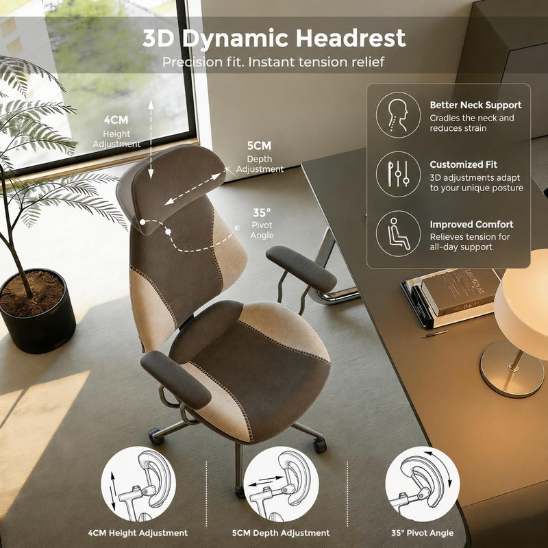 Suede Fabric Desk Office Chair High Back Ergonomic