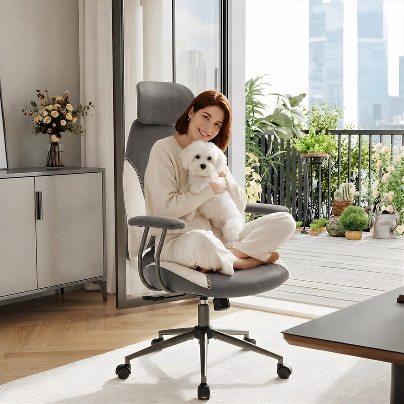 Suede Fabric Desk Office Chair High Back Ergonomic