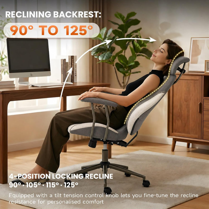 Suede Fabric Desk Office Chair High Back Ergonomic