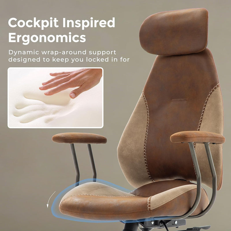 Suede Fabric Desk Office Chair High Back Ergonomic