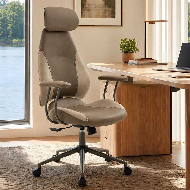 Suede Fabric Desk Office Chair High Back Ergonomic