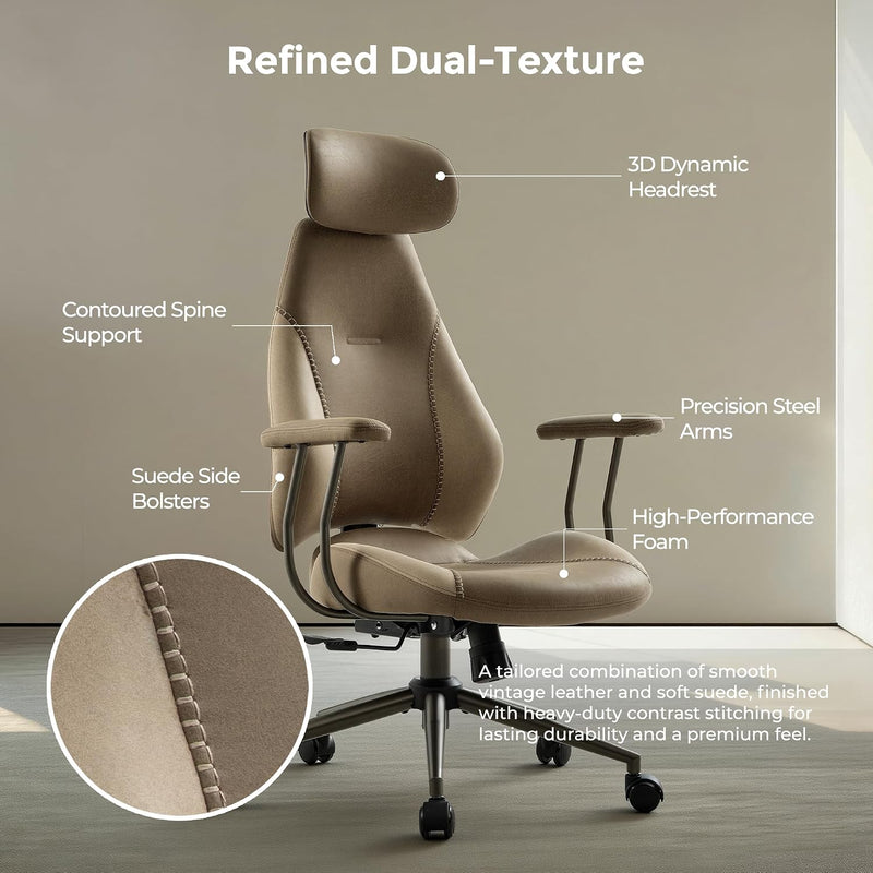 Suede Fabric Desk Office Chair High Back Ergonomic
