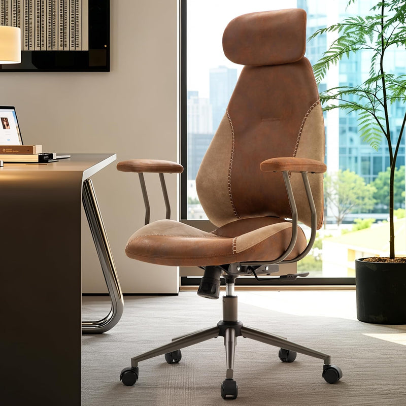 Suede Fabric Desk Office Chair High Back Ergonomic