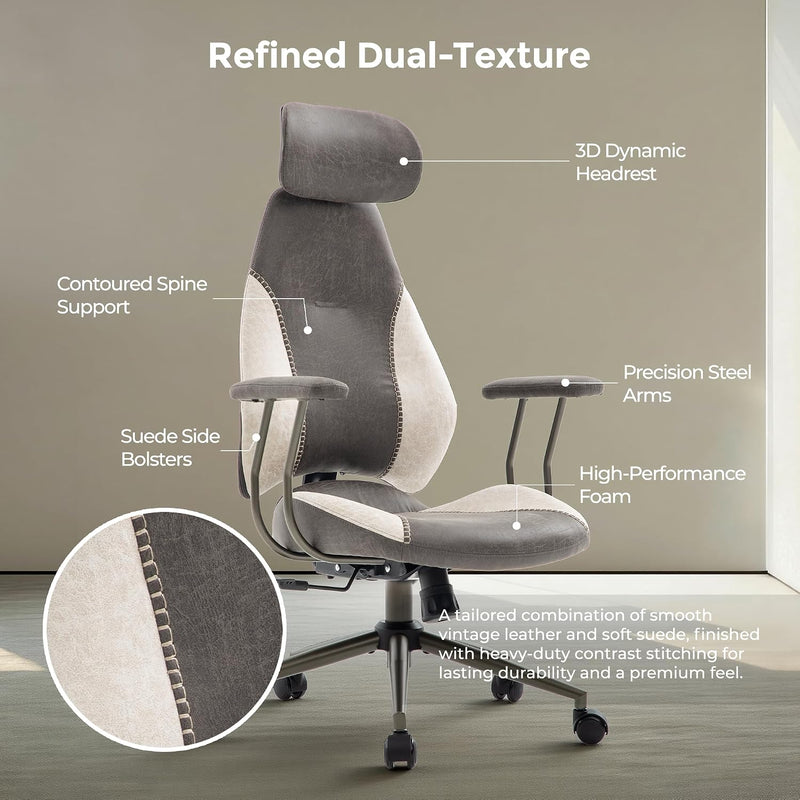 Suede Fabric Desk Office Chair High Back Ergonomic