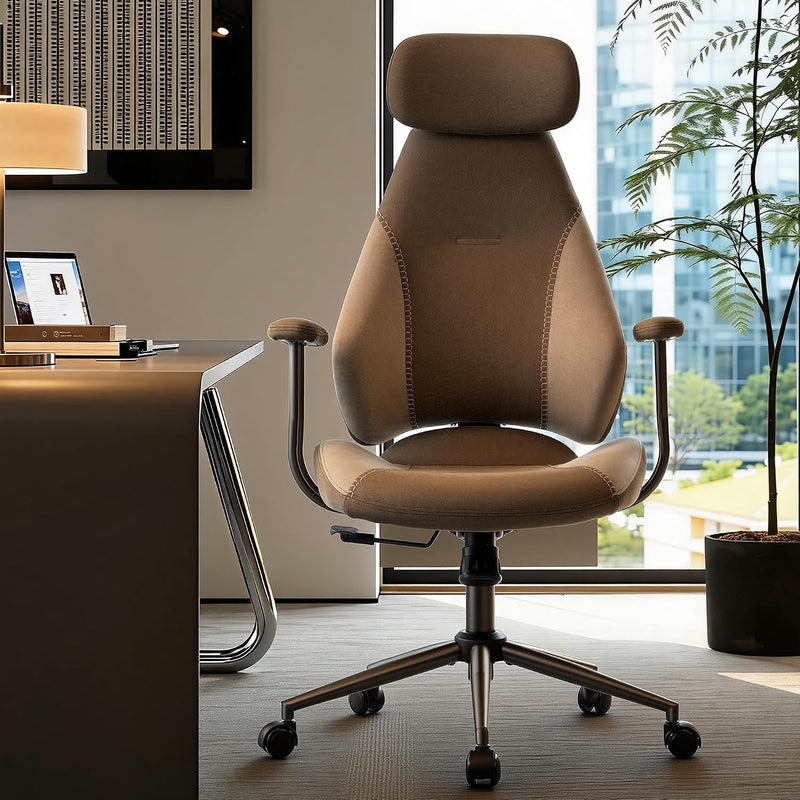 Suede Fabric Desk Office Chair High Back Ergonomic