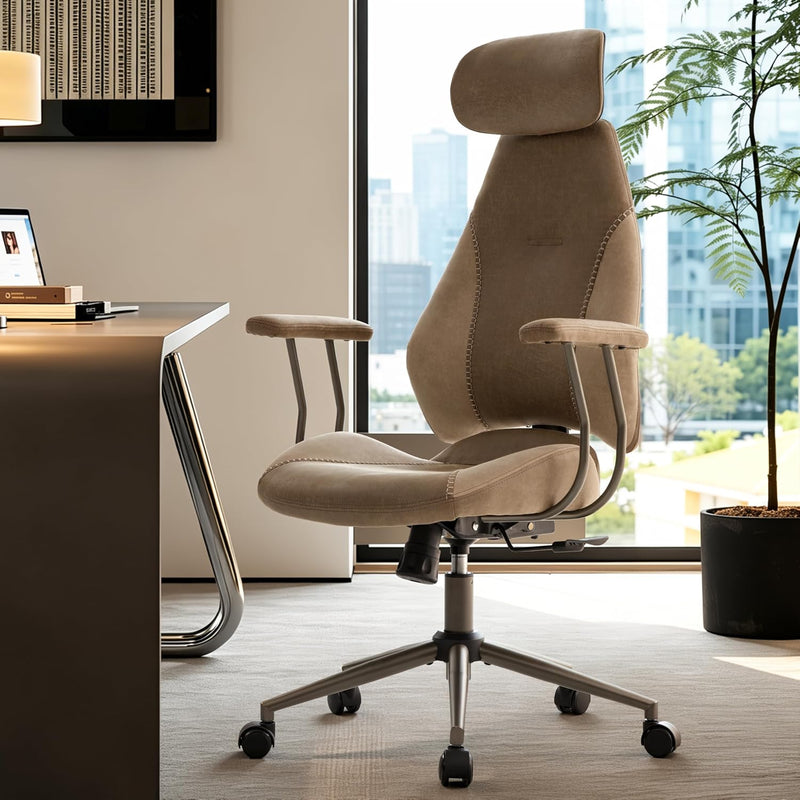 Suede Fabric Desk Office Chair High Back Ergonomic
