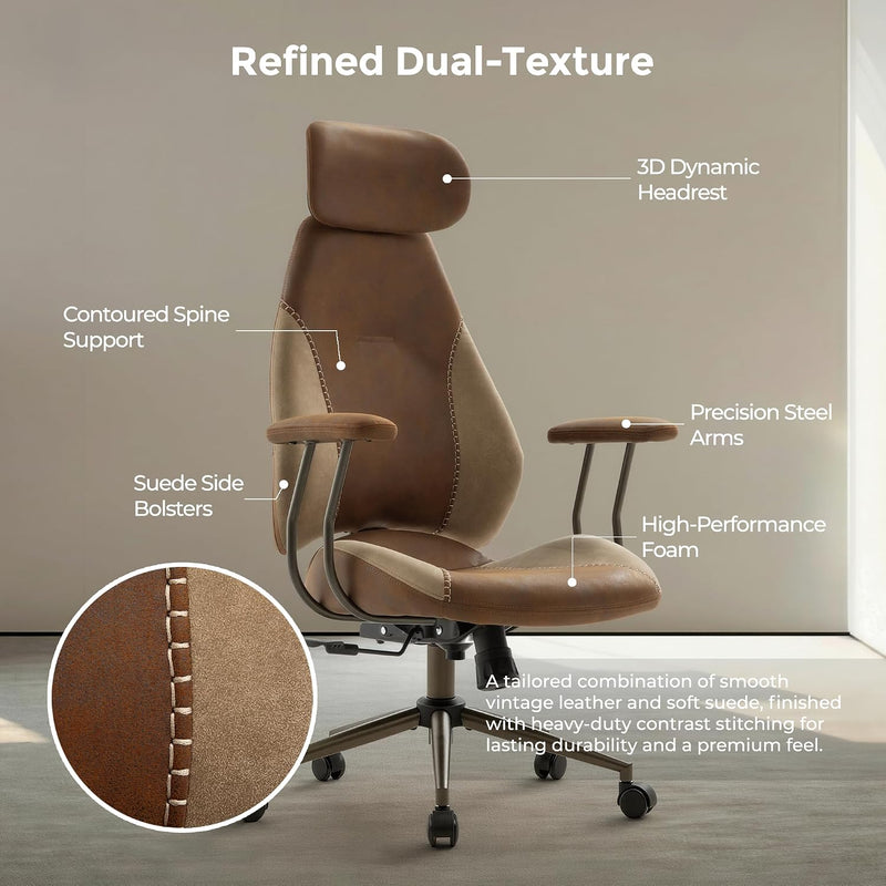 Suede Fabric Desk Office Chair High Back Ergonomic
