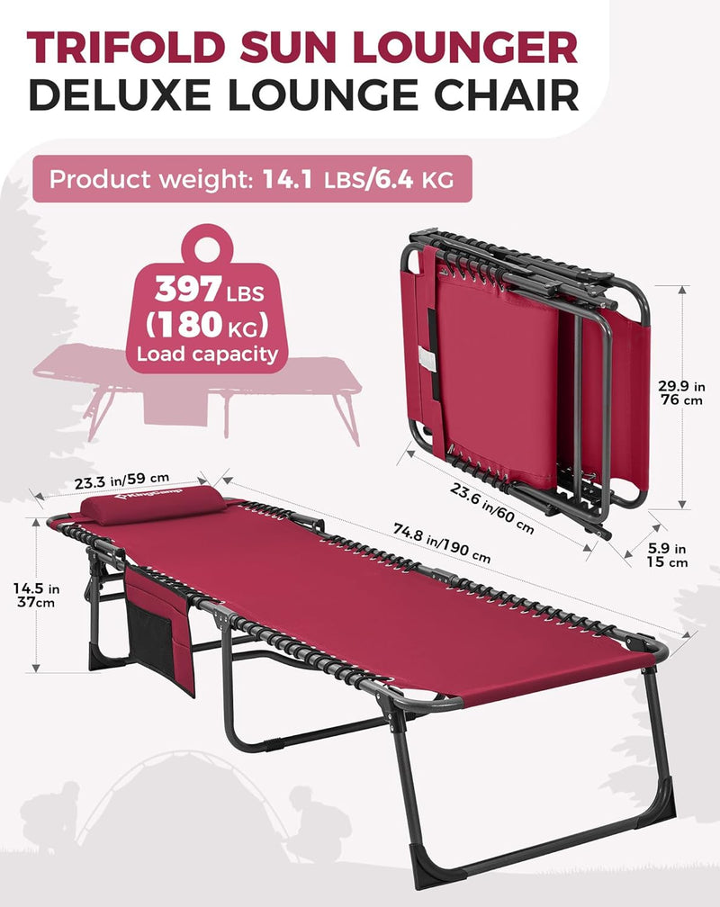 Sun Lounger with 5-Position Adjustable Backrest 180KG