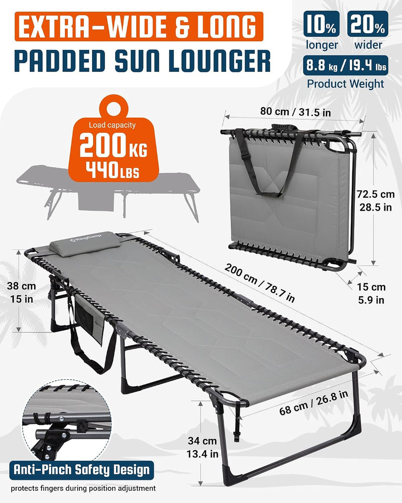Sun Lounger with 5-Position Adjustable Backrest 180KG