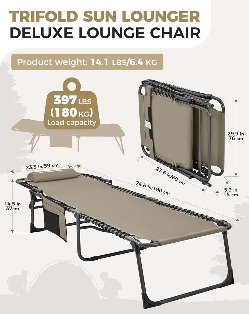 Sun Lounger with 5-Position Adjustable Backrest 180KG