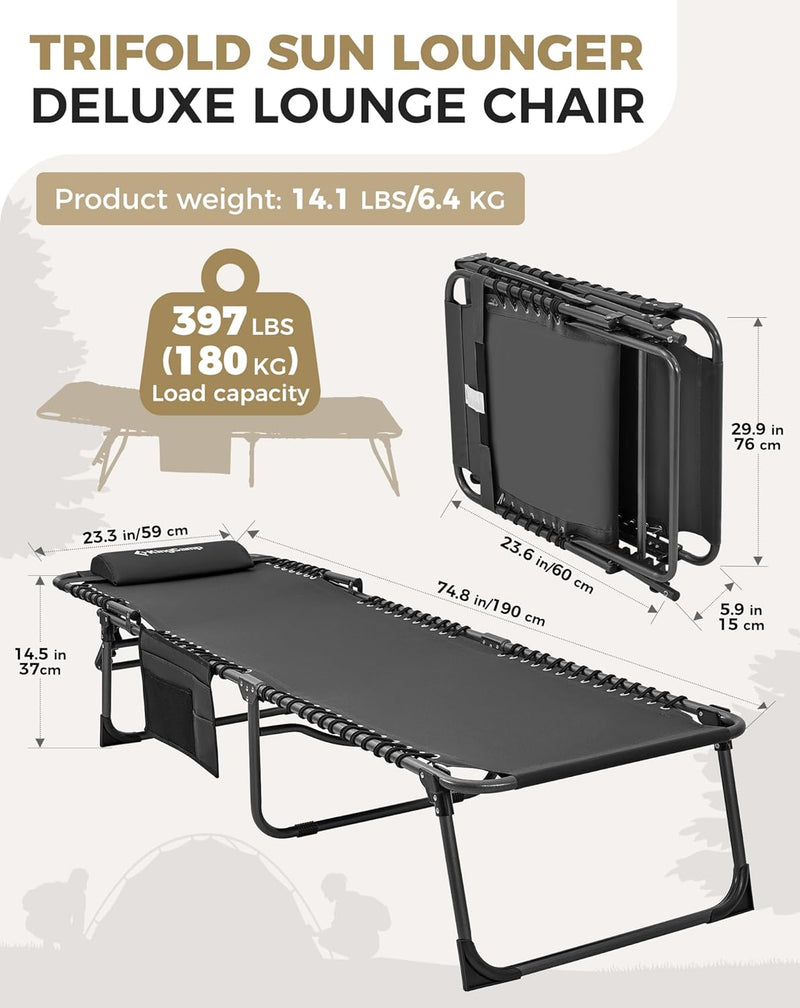 Sun Lounger with 5-Position Adjustable Backrest 180KG