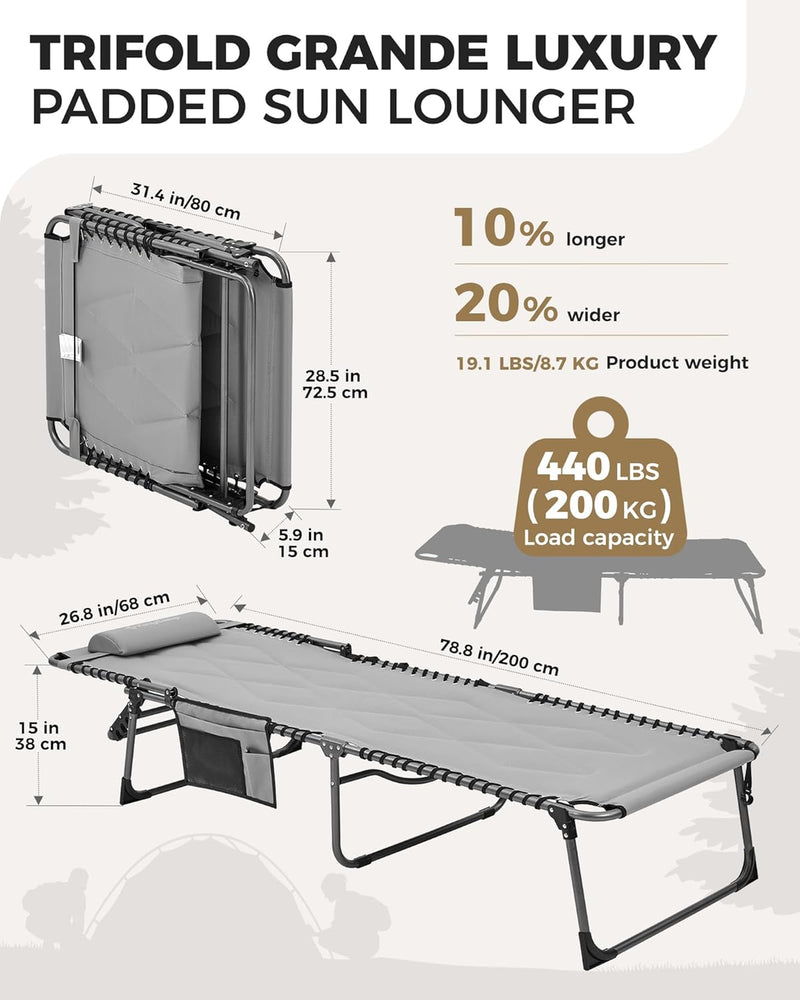Sun Lounger with 5-Position Adjustable Backrest 180KG