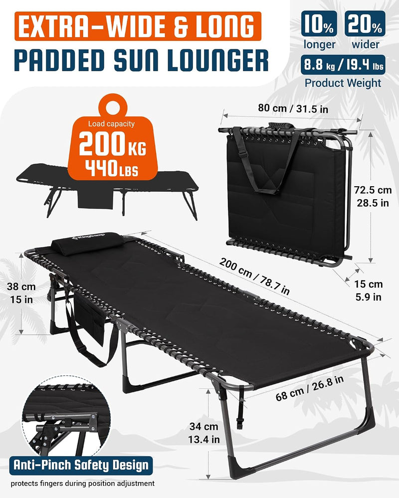 Sun Lounger with 5-Position Adjustable Backrest 180KG
