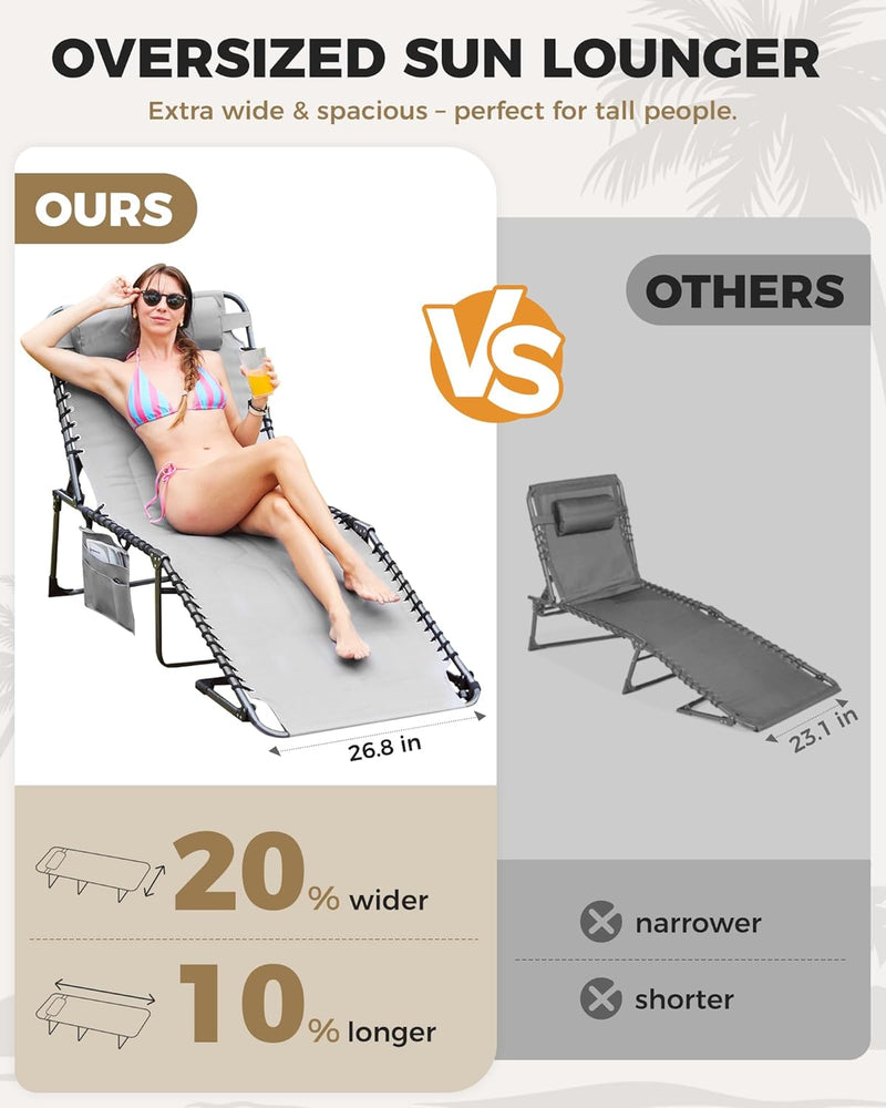 Sun Lounger with 5-Position Adjustable Backrest 180KG