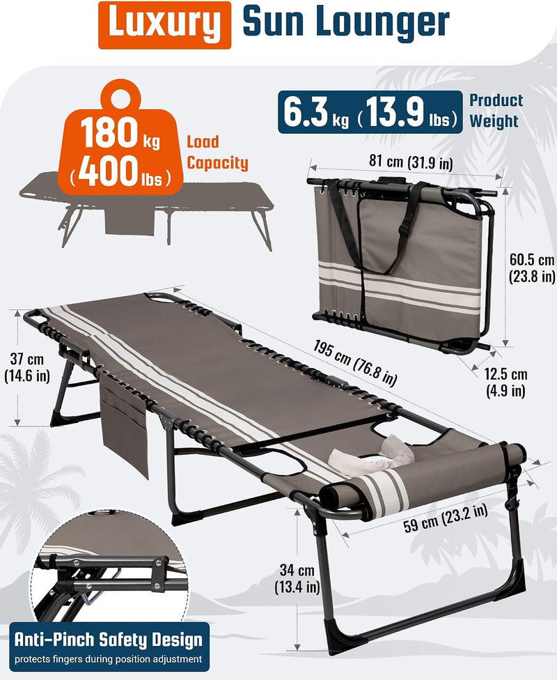 Sun Lounger with 5-Position Adjustable Backrest 180KG