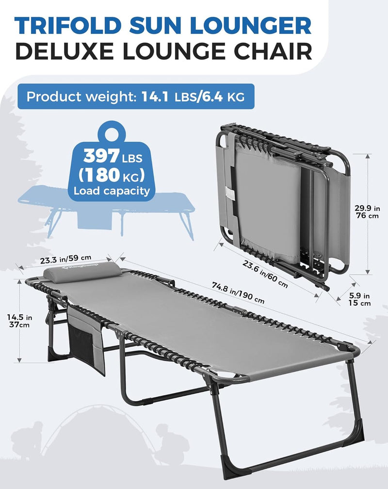 Sun Lounger with 5-Position Adjustable Backrest 180KG