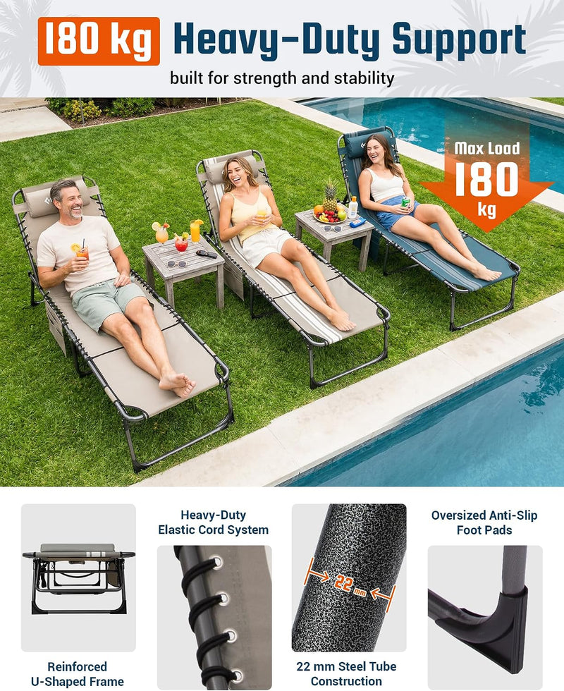 Sun Lounger with 5-Position Adjustable Backrest 180KG