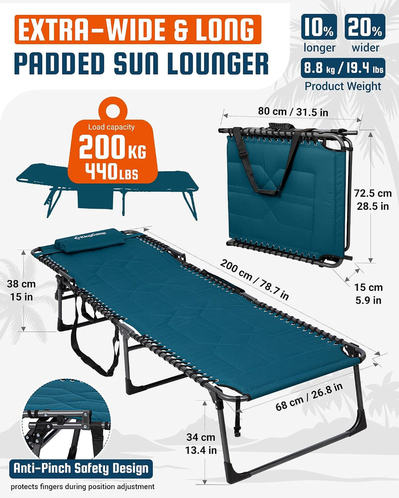 Sun Lounger with 5-Position Adjustable Backrest 180KG