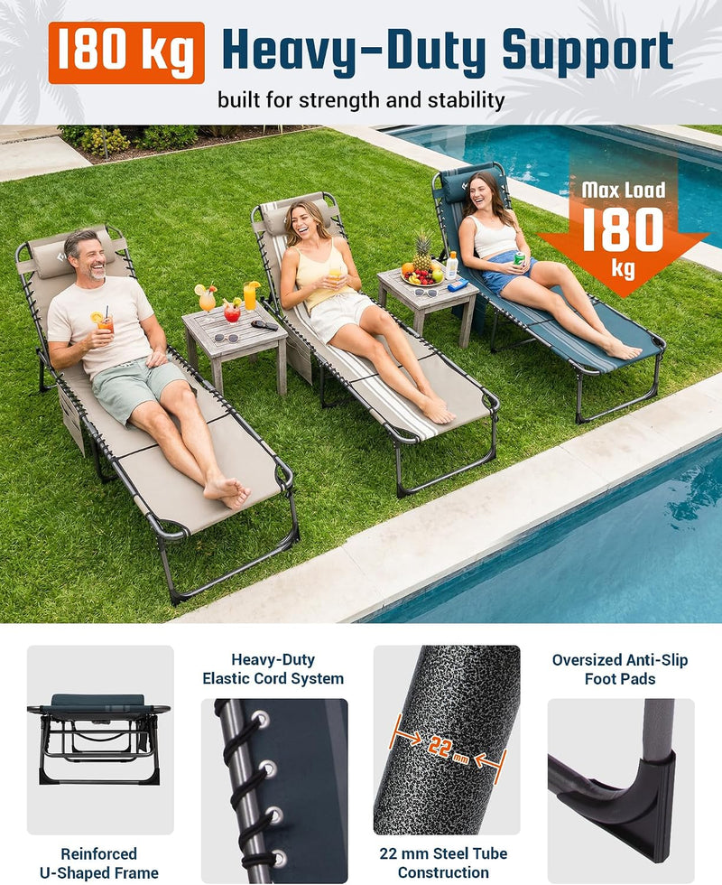 Sun Lounger with 5-Position Adjustable Backrest 180KG
