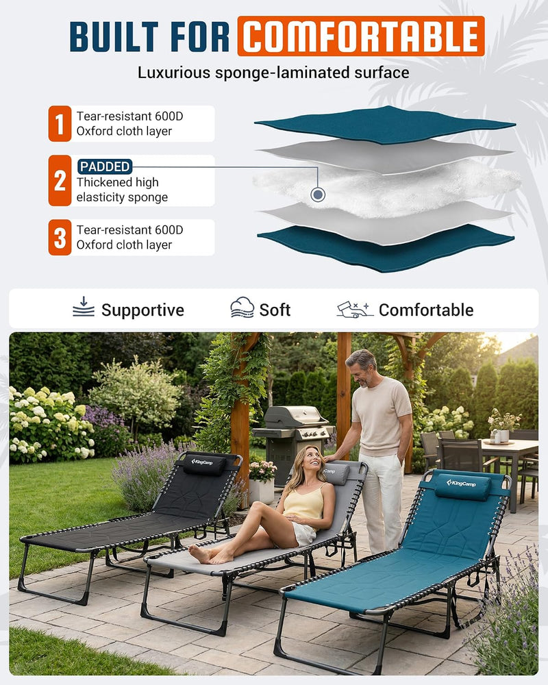 Sun Lounger with 5-Position Adjustable Backrest 180KG