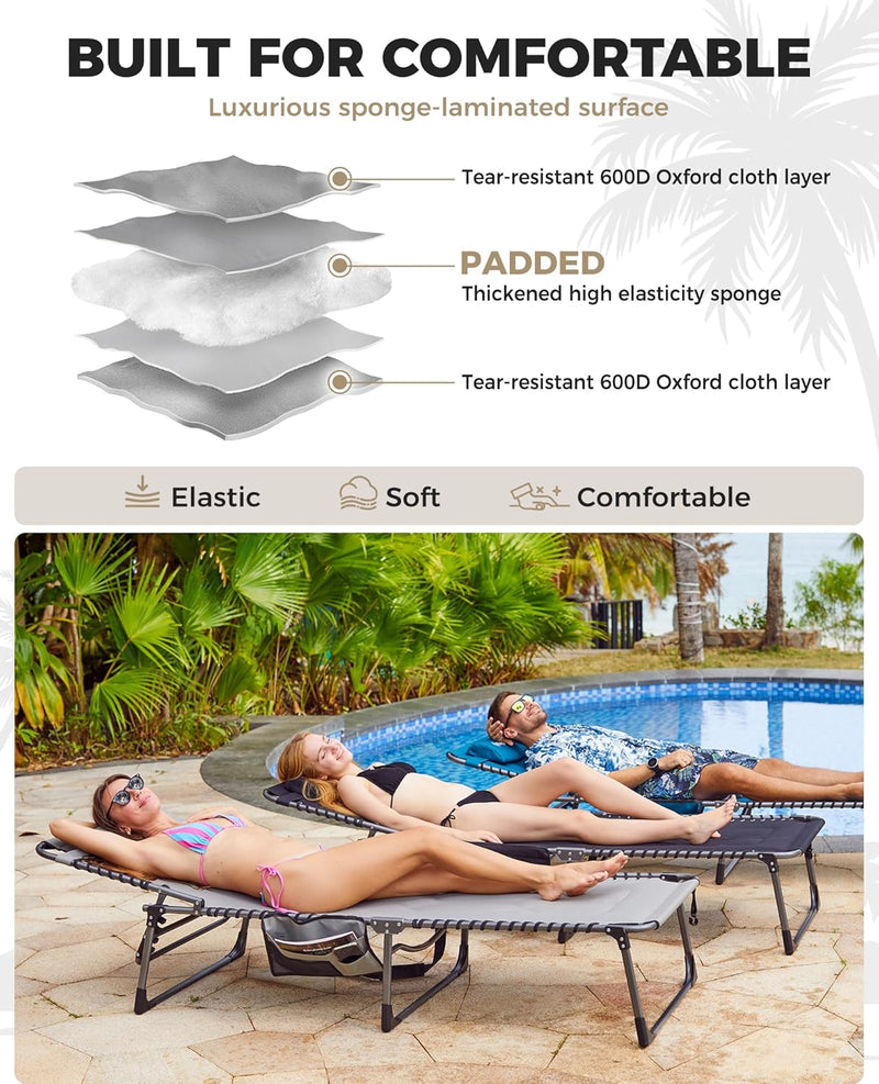 Sun Lounger with 5-Position Adjustable Backrest 180KG