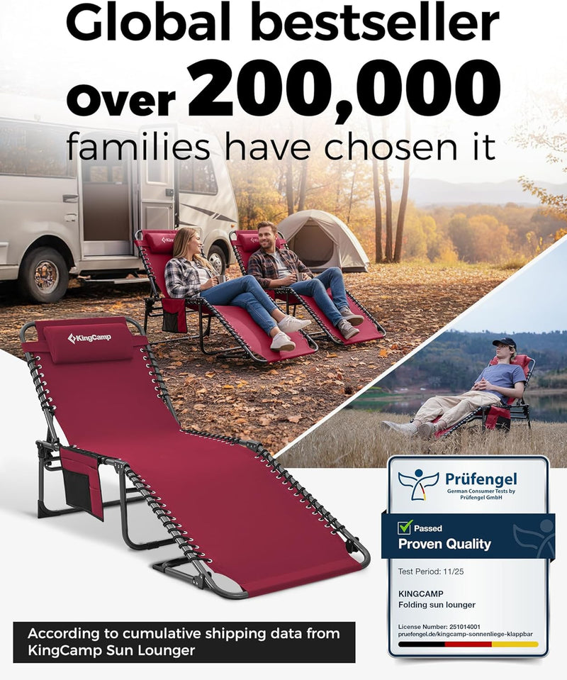 Sun Lounger with 5-Position Adjustable Backrest 180KG