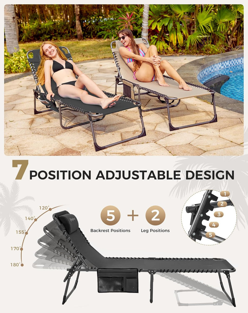 Sun Lounger with 5-Position Adjustable Backrest 180KG