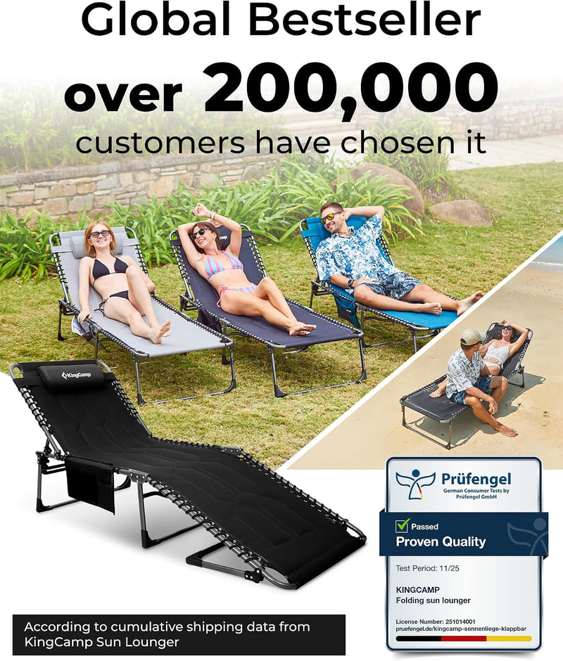 Sun Lounger with 5-Position Adjustable Backrest 180KG