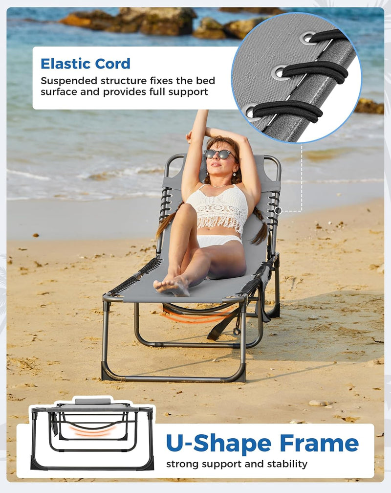 Sun Lounger with 5-Position Adjustable Backrest 180KG