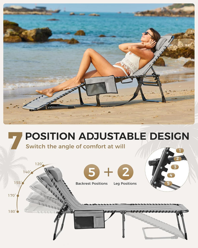 Sun Lounger with 5-Position Adjustable Backrest 180KG