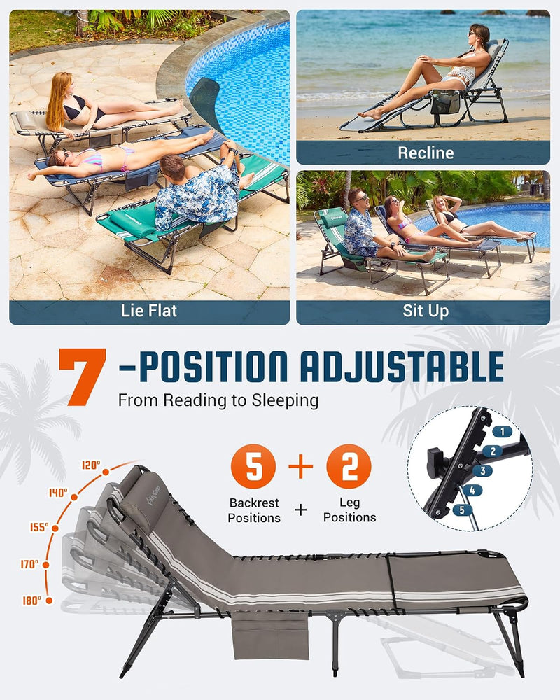 Sun Lounger with 5-Position Adjustable Backrest 180KG